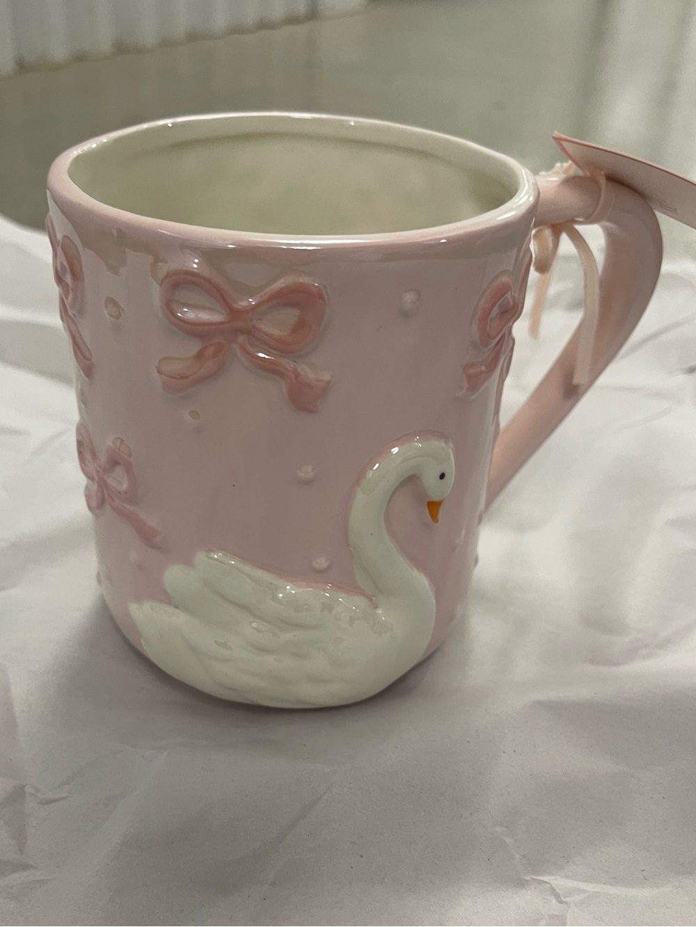 Peppermint & Pine oversize 3d swan and bows mug - Brand new!  GORGEOUS
